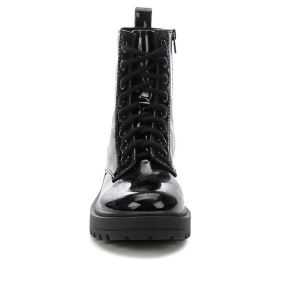 Black patent vegan leather lace up combat boots - Picture 4 of 6